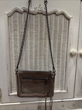 Rebecca Minkoff Taupe Leather Crossbody Bag with Chain Strap